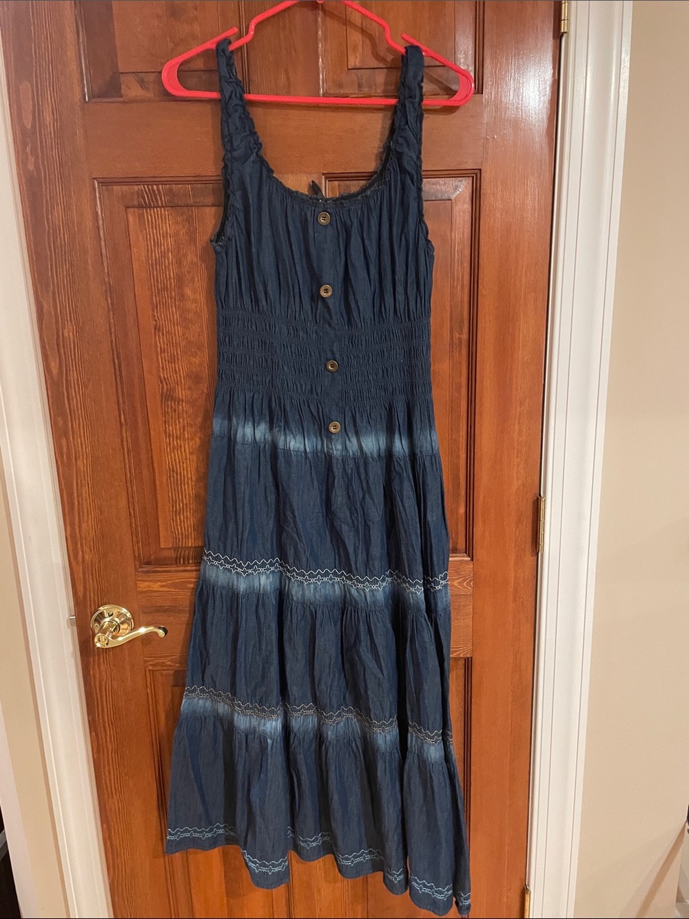 Lapis Navy Tiered Button-Front Maxi Dress